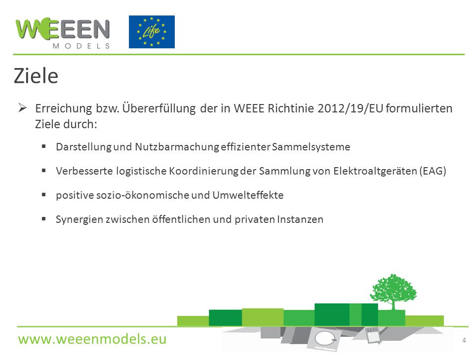 Ziele Erreichung bzw. Übererfüllung der in WEEE Richtinie 2012/19/EU formulierten Ziele durch: