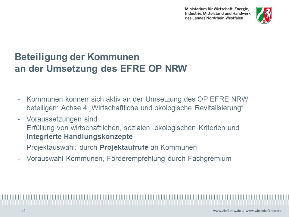 Beteiligung der Kommunen an der Umsetzung des EFRE OP NRW