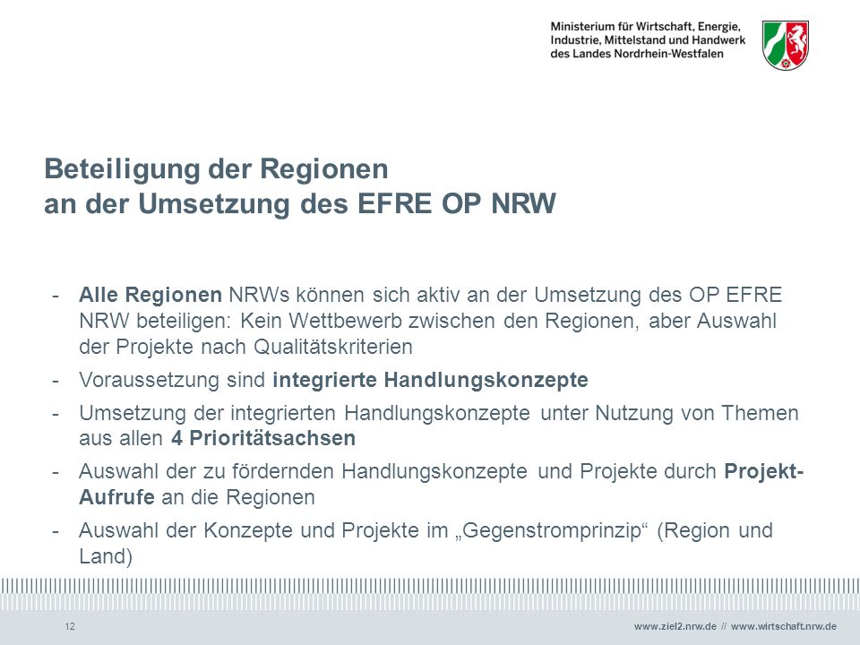 Beteiligung der Regionen an der Umsetzung des EFRE OP NRW