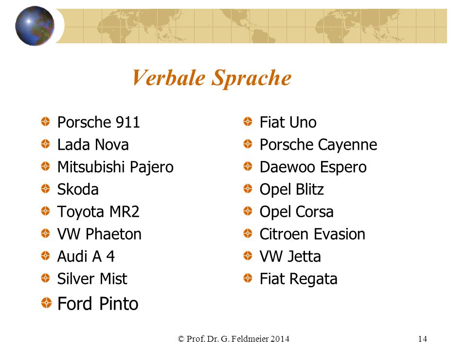 Verbale Sprache Ford Pinto Porsche 911 Lada Nova Mitsubishi Pajero