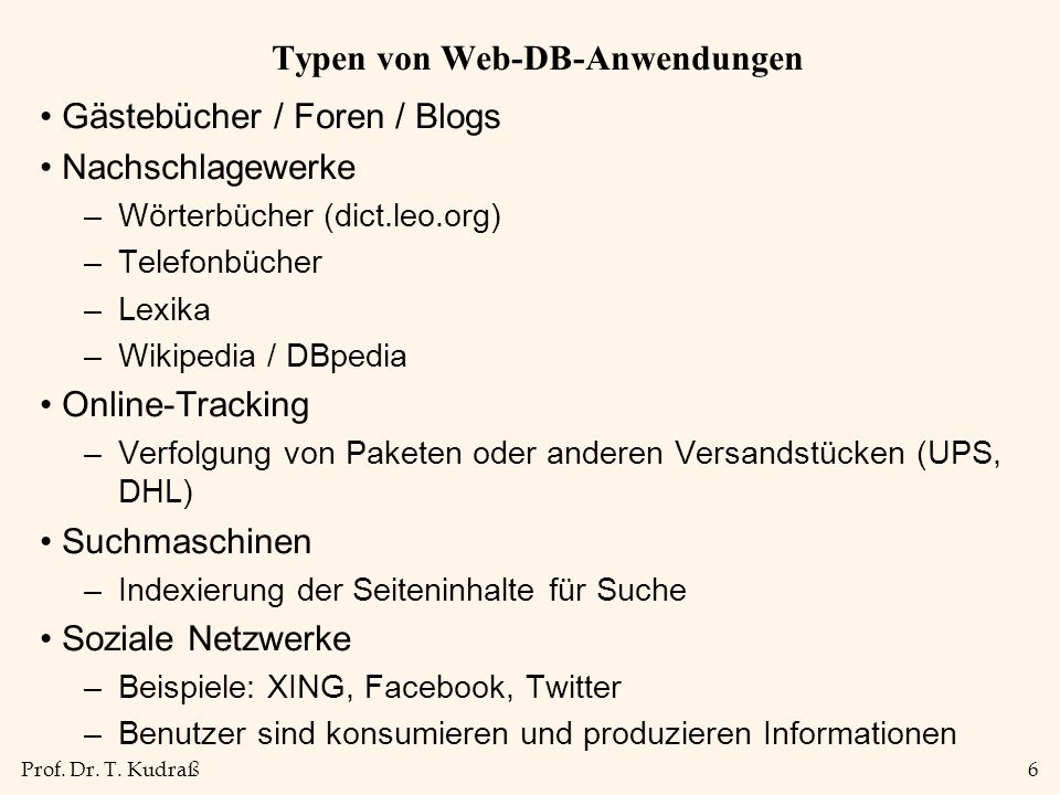 Typen von Web-DB-Anwendungen