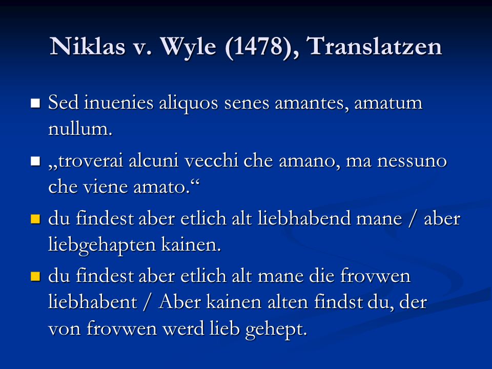 Niklas v. Wyle (1478), Translatzen