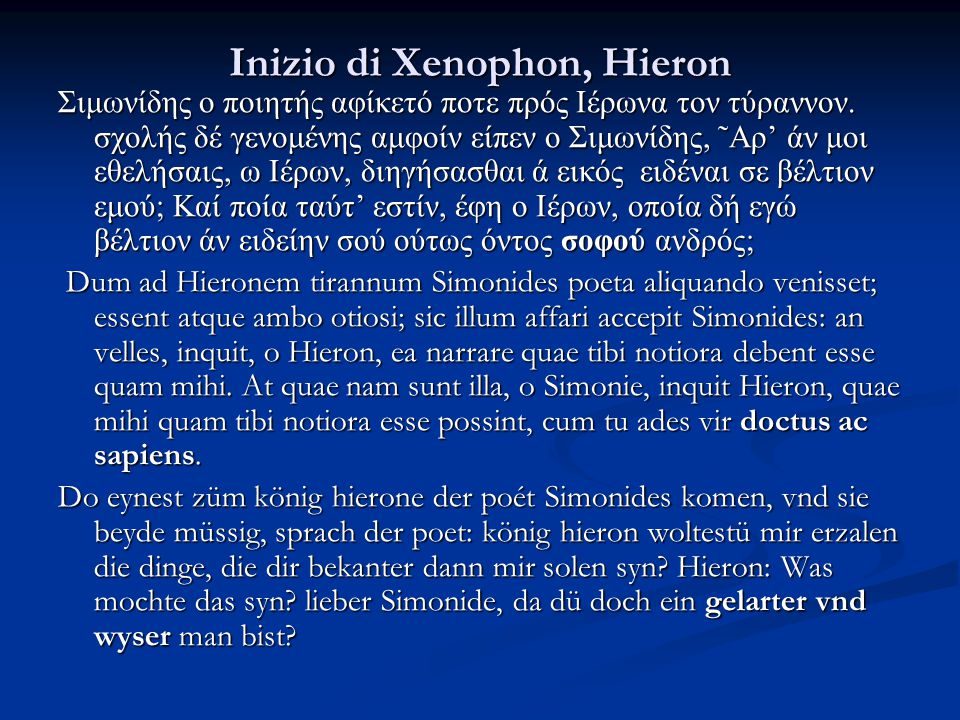 Inizio di Xenophon, Hieron