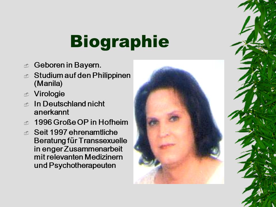 Biographie Geboren in Bayern. Studium auf den Philippinen (Manila)