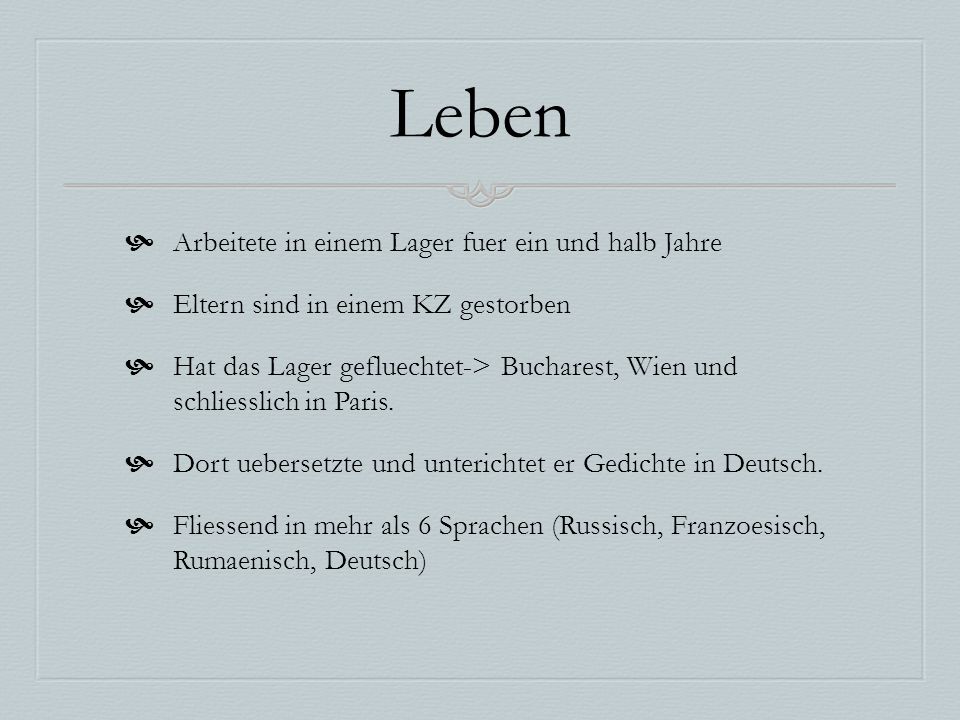 Leben Arbeitete in einem Lager fuer ein und halb Jahre