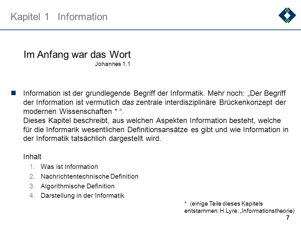Kapitel 1 Information Im Anfang war das Wort