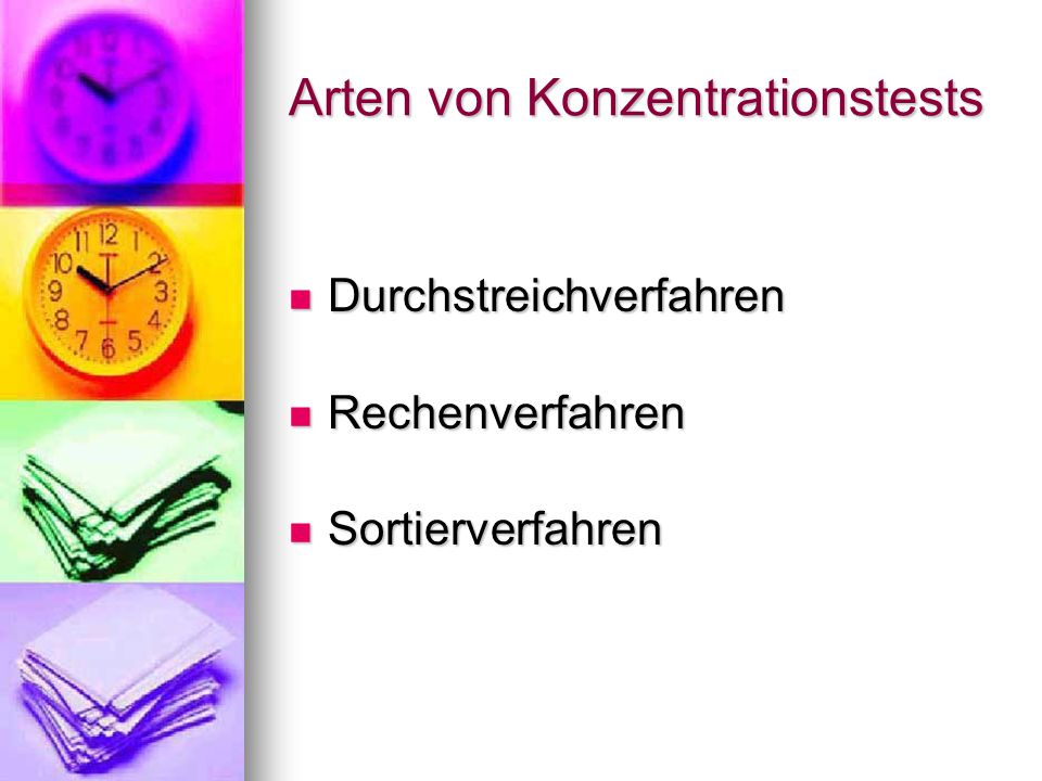Arten von Konzentrationstests