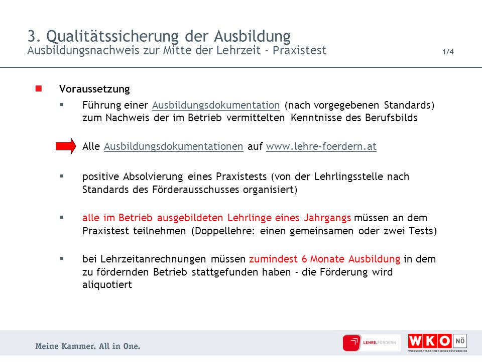 3. Qualitätssicherung der Ausbildung Ausbildungsnachweis zur Mitte der Lehrzeit - Praxistest 1/4