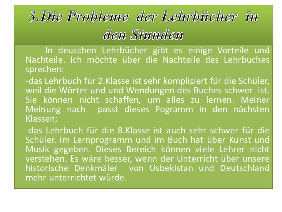 3.Die Probleme der Lehrbücher in den Stunden