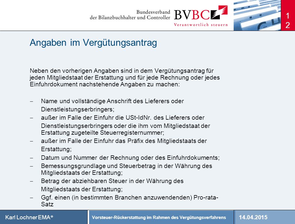 Angaben im Vergütungsantrag