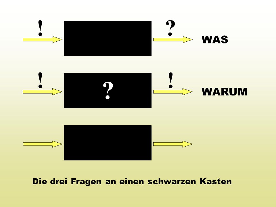 ! WAS ! ! WARUM Die drei Fragen an einen schwarzen Kasten