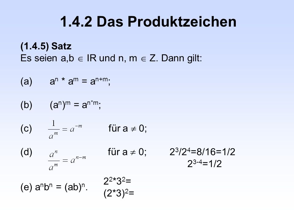 1.4.2 Das Produktzeichen (1.4.5) Satz