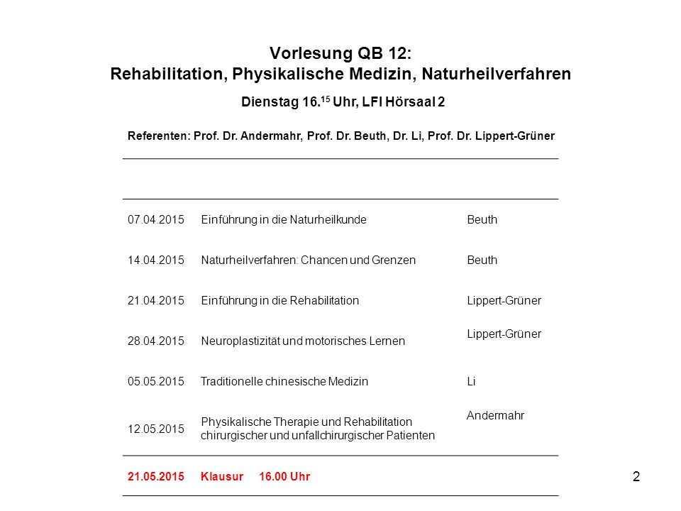 Dienstag Uhr, LFI Hörsaal 2