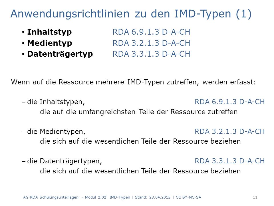 Anwendungsrichtlinien zu den IMD-Typen (1)
