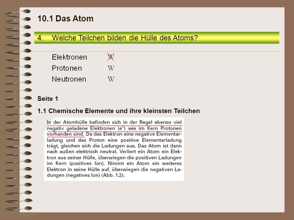 10.1 Das Atom Welche Teilchen bilden die Hülle des Atoms Seite 1