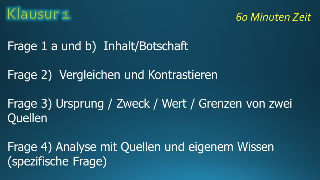 Klausur 1 60 Minuten Zeit Frage 1 a und b) Inhalt/Botschaft