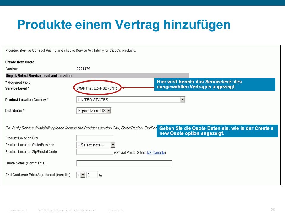 Produkte einem Vertrag hinzufügen