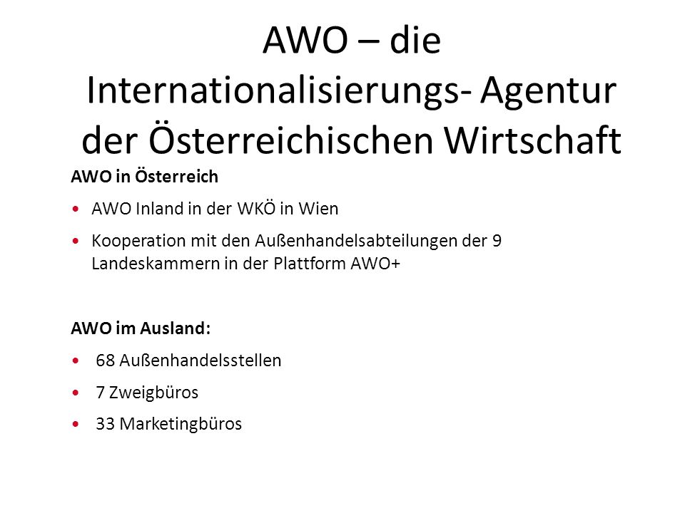 AWO – die Internationalisierungs- Agentur der Österreichischen Wirtschaft