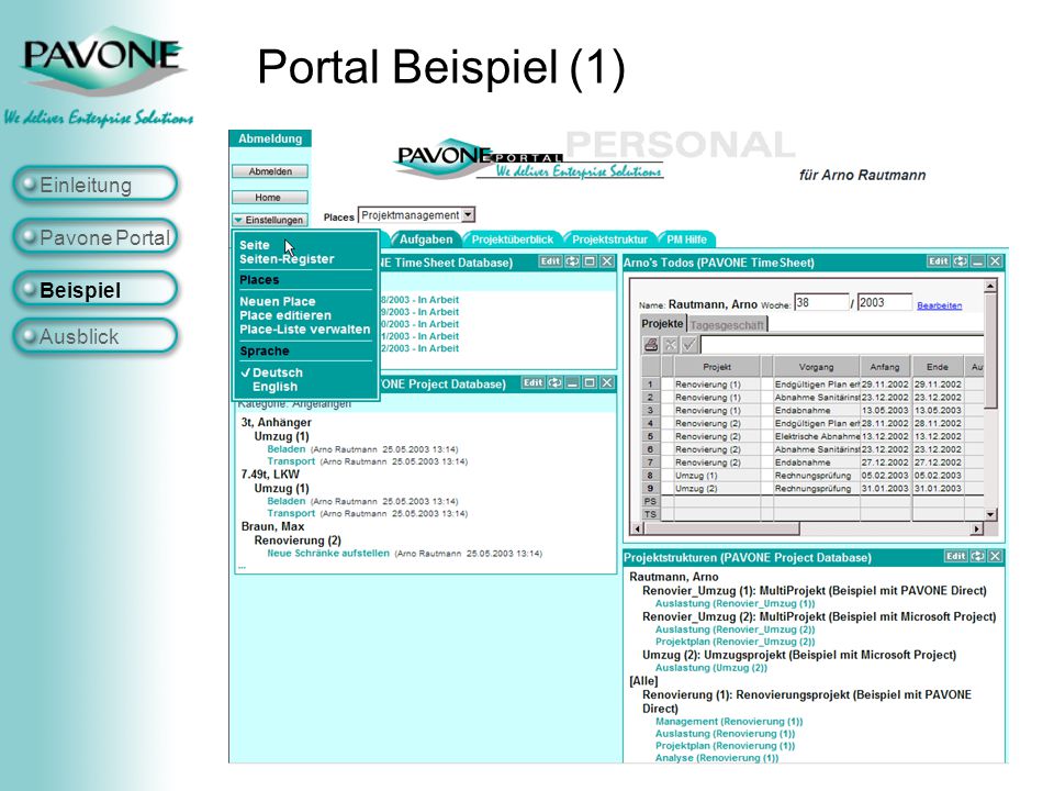 Portal Beispiel (1) Einleitung Pavone Portal Beispiel Ausblick