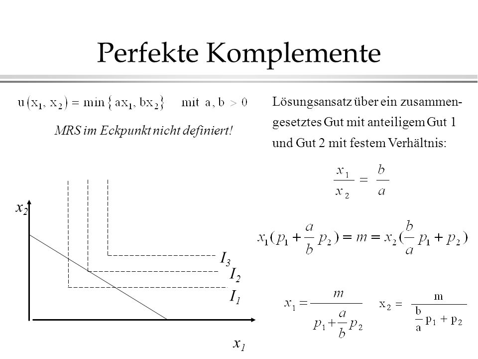 Perfekte Komplemente x2 I3 I2 I1 x1 Lösungsansatz über ein zusammen-
