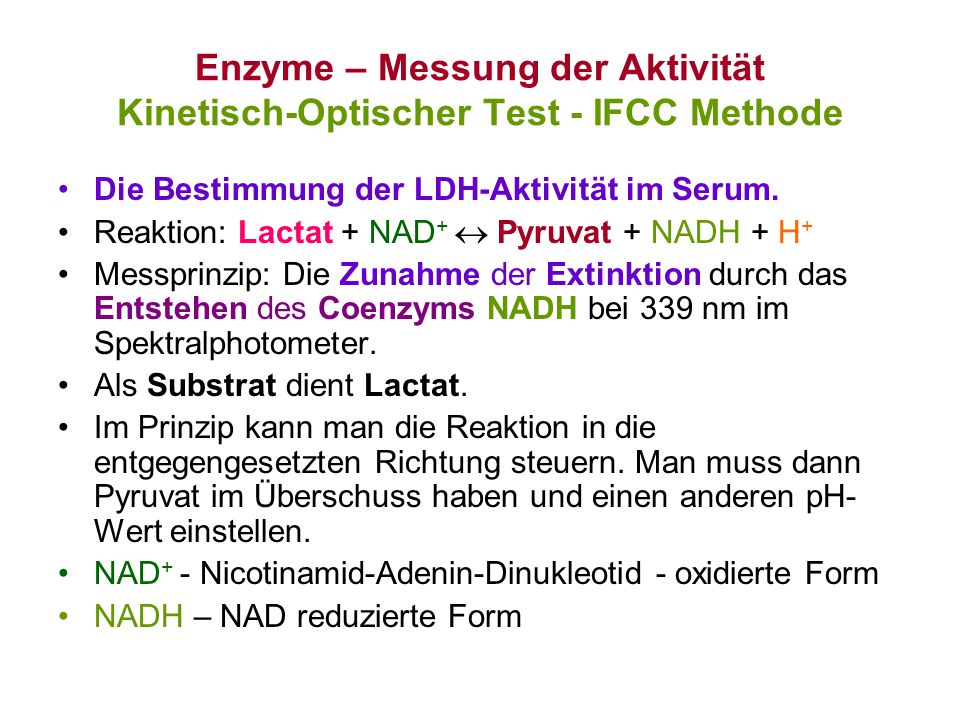 Enzyme – Messung der Aktivität Kinetisch-Optischer Test - IFCC Methode