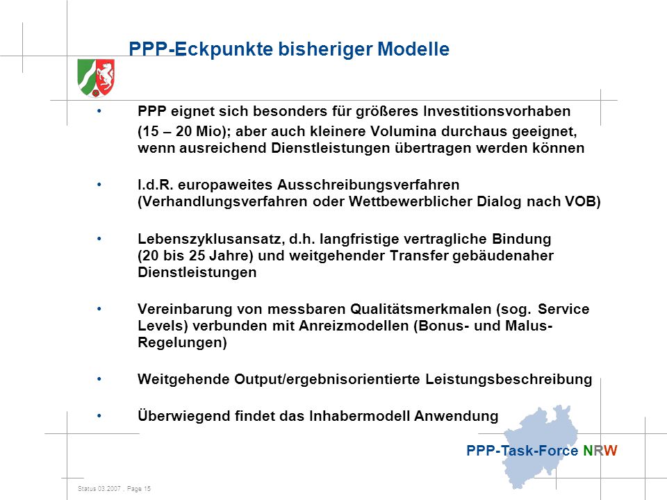 PPP-Eckpunkte bisheriger Modelle