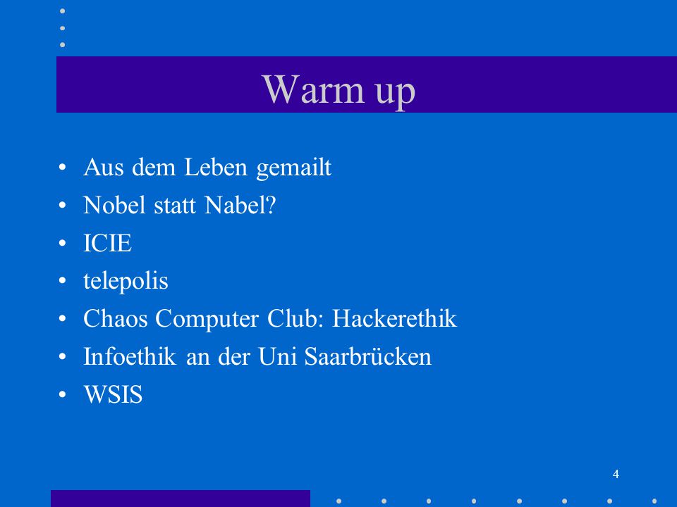 Warm up Aus dem Leben g t Nobel statt Nabel ICIE telepolis