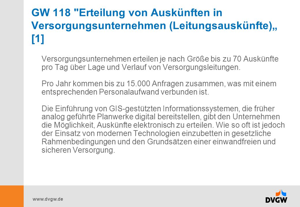 GW 118 Erteilung von Auskünften in Versorgungsunternehmen (Leitungsauskünfte)„ [1]