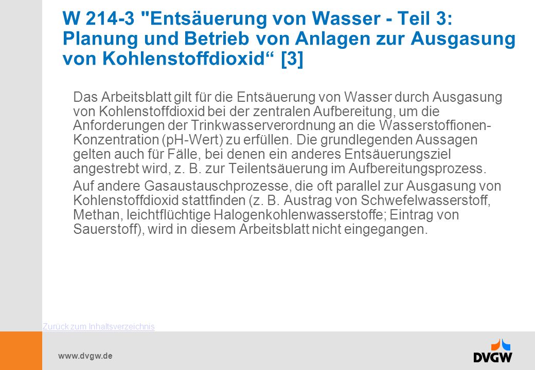 W Entsäuerung von Wasser - Teil 3: Planung und Betrieb von Anlagen zur Ausgasung von Kohlenstoffdioxid [3]
