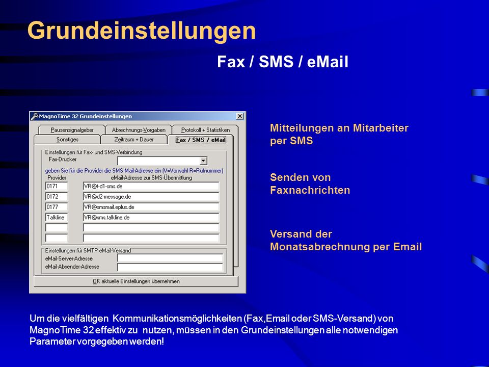 Grundeinstellungen Fax / SMS /