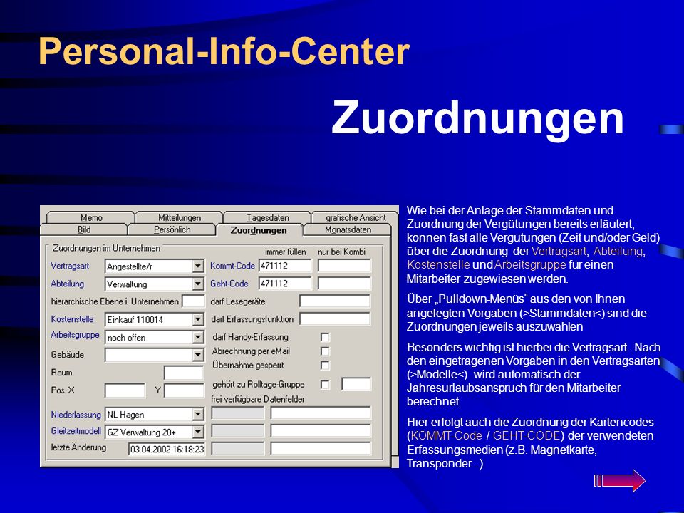 Zuordnungen Personal-Info-Center