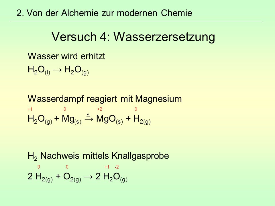 2. Von der Alchemie zur modernen Chemie Versuch 4: Wasserzersetzung