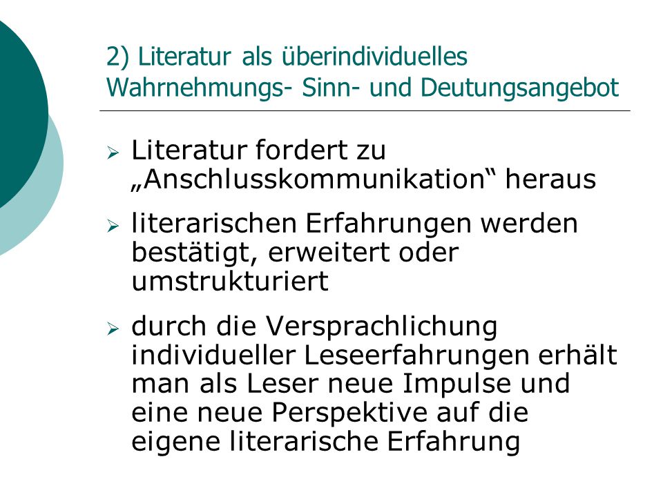 Literatur fordert zu „Anschlusskommunikation heraus