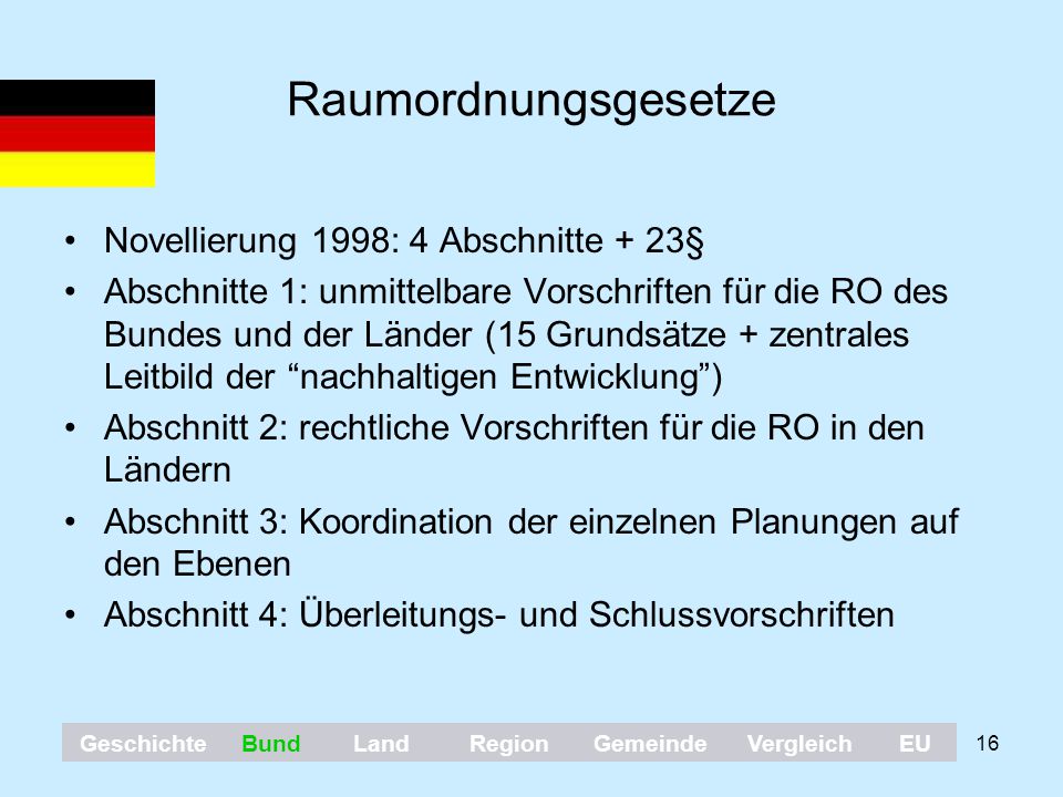 Raumordnungsgesetze Novellierung 1998: 4 Abschnitte + 23§