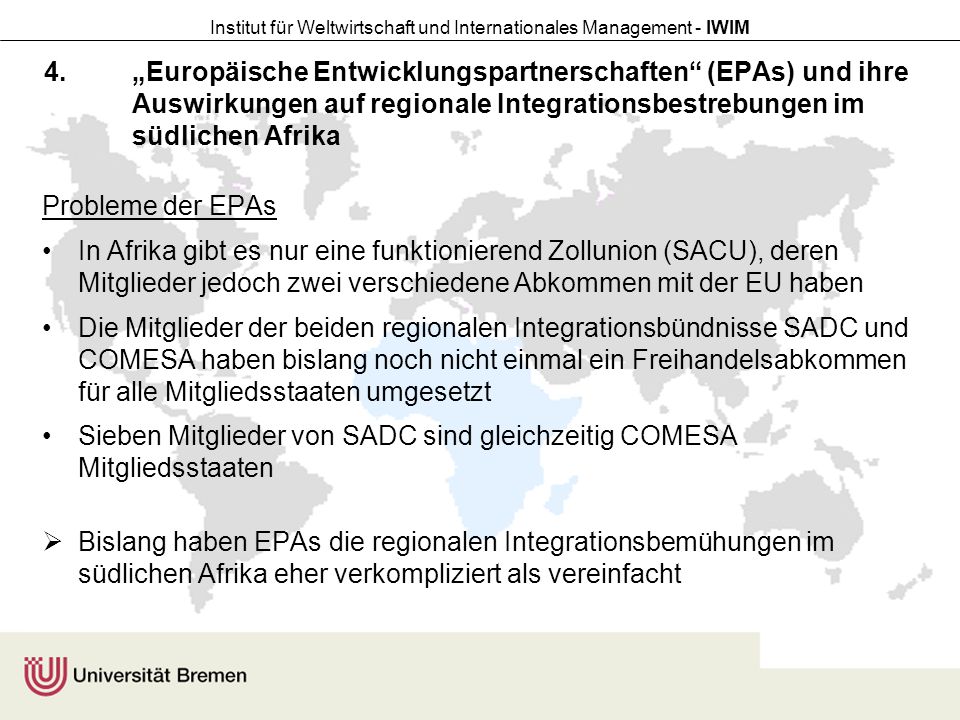 „Europäische Entwicklungspartnerschaften (EPAs) und ihre Auswirkungen auf regionale Integrationsbestrebungen im südlichen Afrika