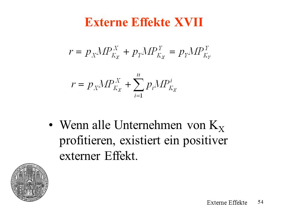 Externe Effekte XVII Wenn alle Unternehmen von KX profitieren, existiert ein positiver externer Effekt.
