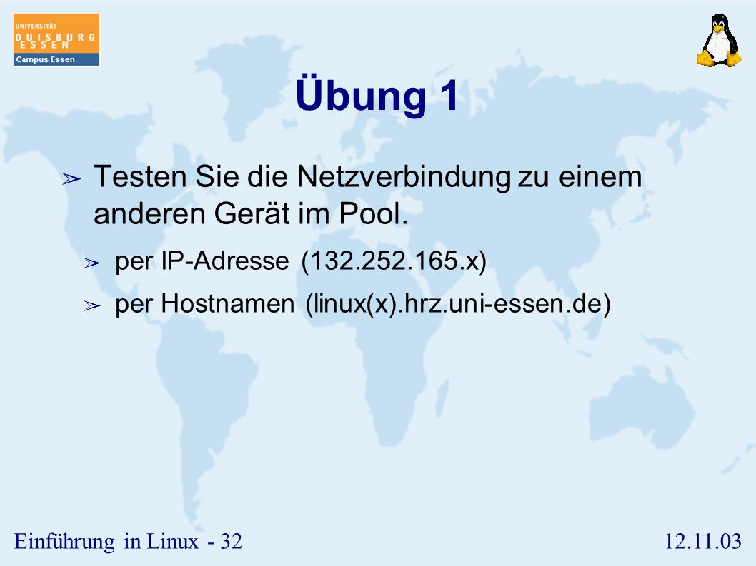 Übung 1 Testen Sie die Netzverbindung zu einem anderen Gerät im Pool.