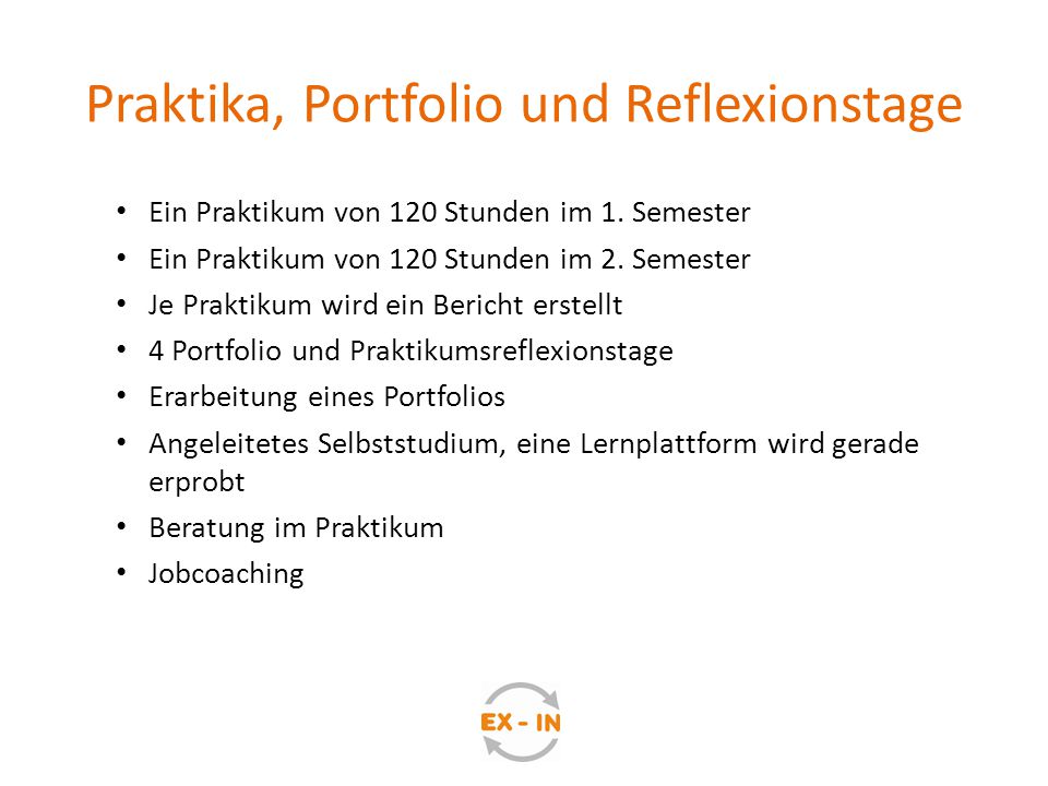 Praktika, Portfolio und Reflexionstage