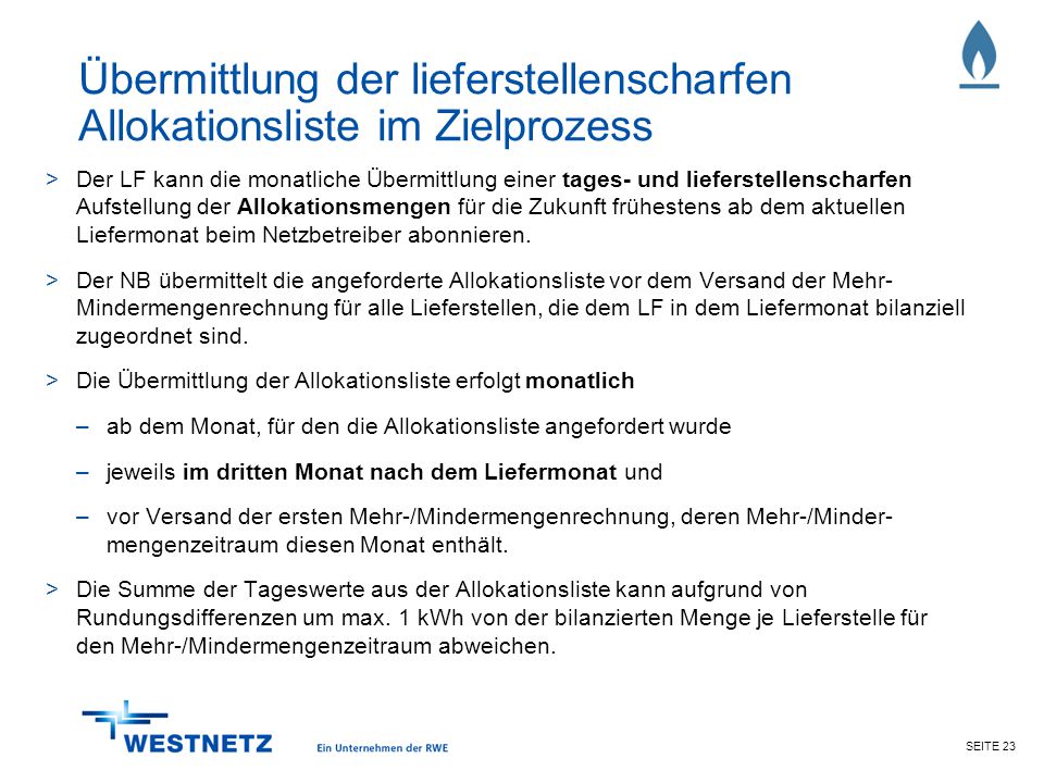 Übermittlung der lieferstellenscharfen Allokationsliste im Zielprozess
