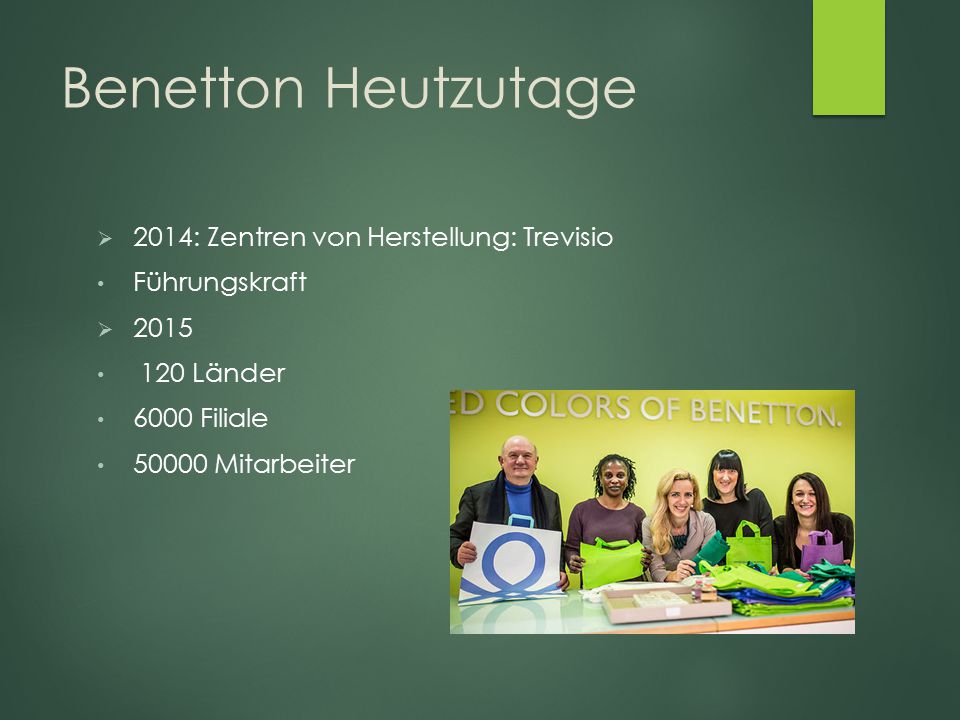 Benetton Heutzutage 2014: Zentren von Herstellung: Trevisio