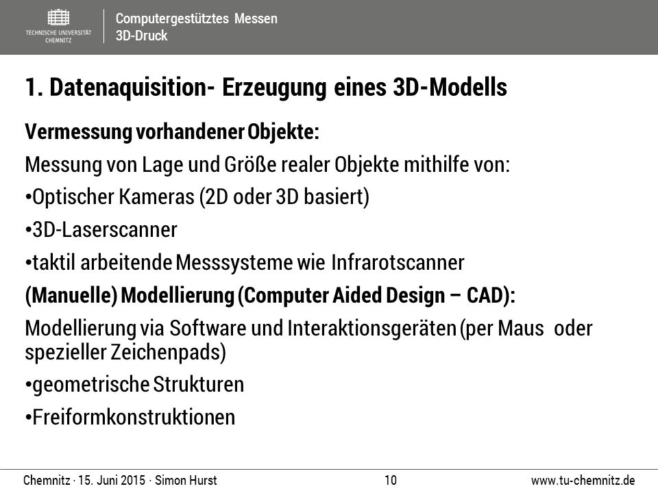 1. Datenaquisition- Erzeugung eines 3D-Modells