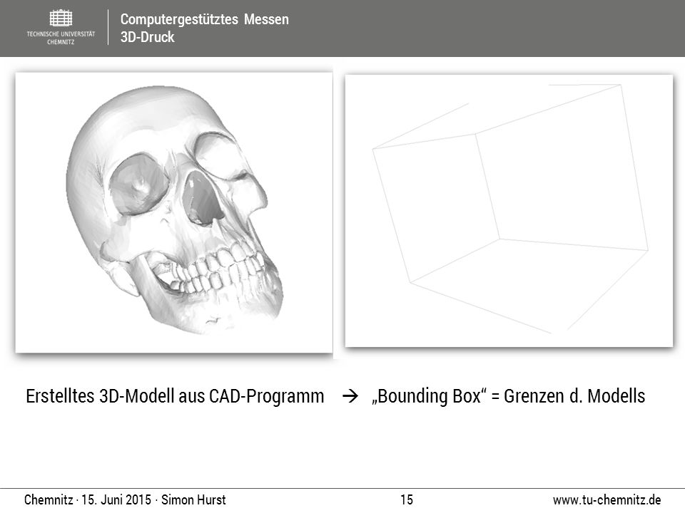 Erstelltes 3D-Modell aus CAD-Programm  „Bounding Box = Grenzen d