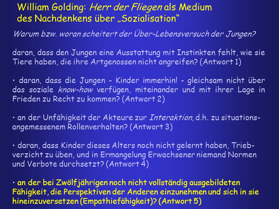 William Golding: Herr der Fliegen als Medium des Nachdenkens über „Sozialisation