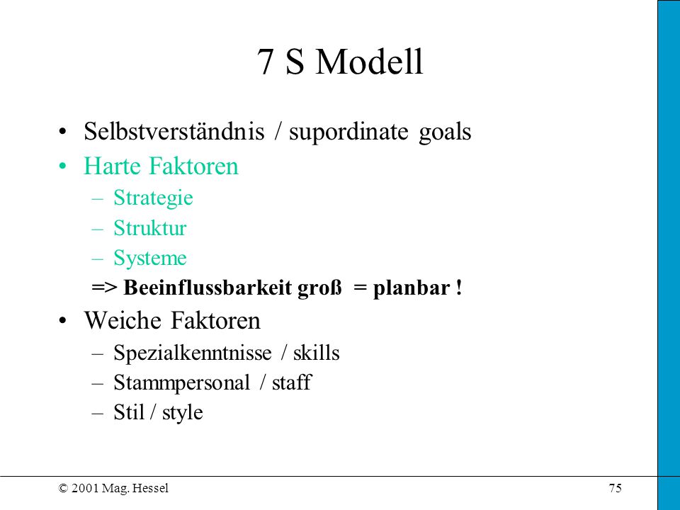7 S Modell Selbstverständnis / supordinate goals Harte Faktoren