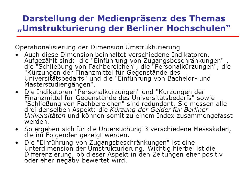 Darstellung der Medienpräsenz des Themas „Umstrukturierung der Berliner Hochschulen