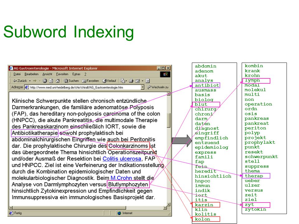 Subword Indexing abdomin kombin adenom krank akut krohn analys lymph
