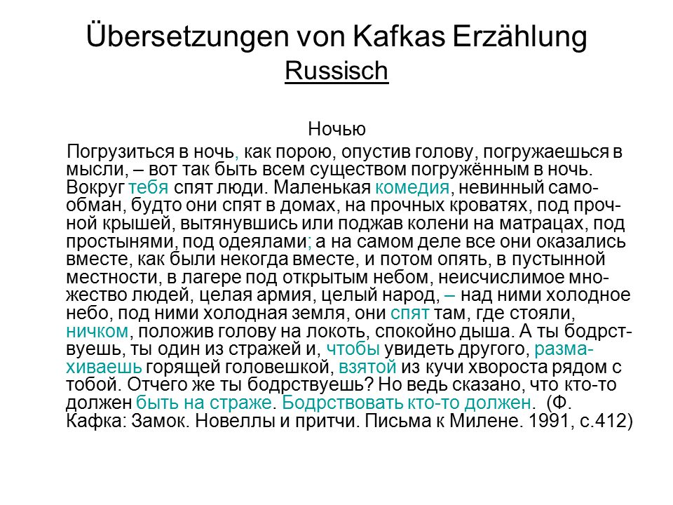 Übersetzungen von Kafkas Erzählung Russisch