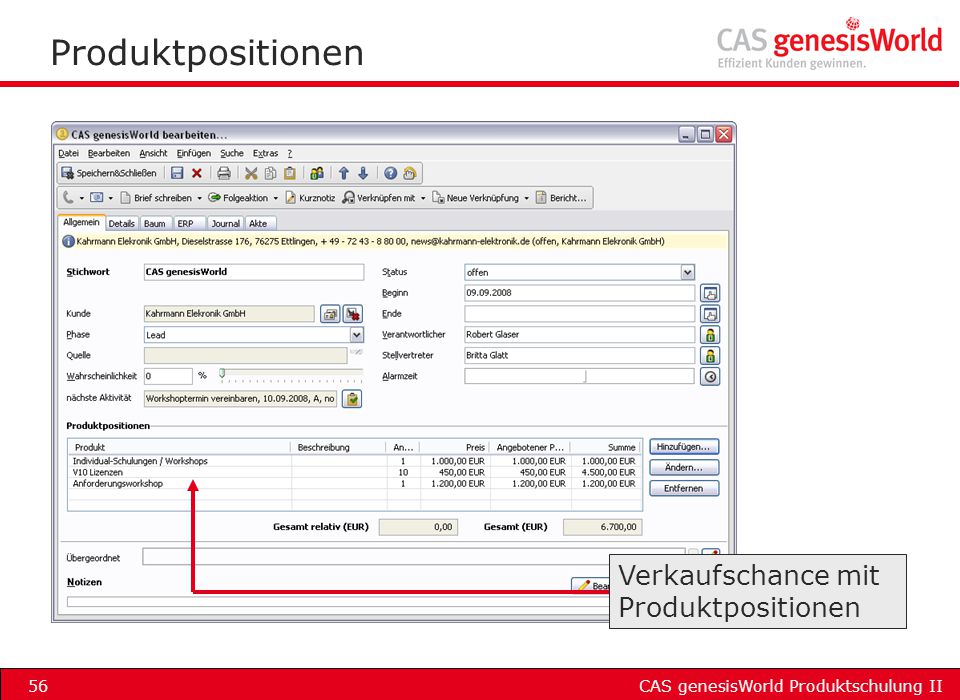 Produktpositionen Verkaufschance mit Produktpositionen