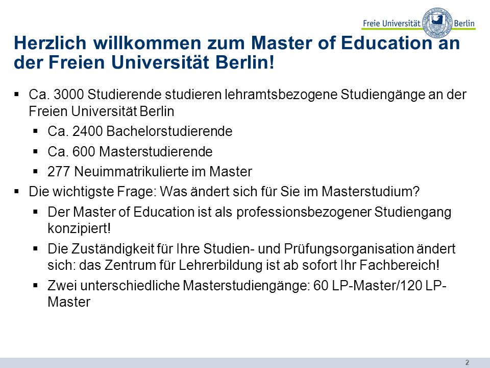 Herzlich willkommen zum Master of Education an der Freien Universität Berlin!