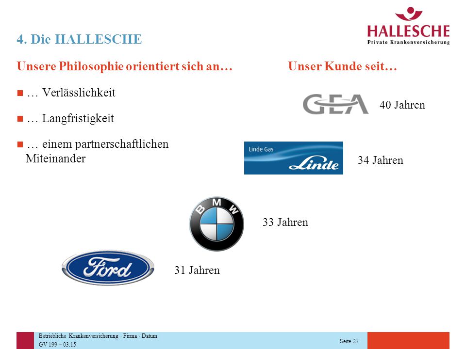 4. Die HALLESCHE Unsere Philosophie orientiert sich an… Unser Kunde seit… … Verlässlichkeit.
